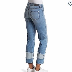 BALDWIN Stella Mid Rise Straight Raw Patchwork Hem Jeans Size 24